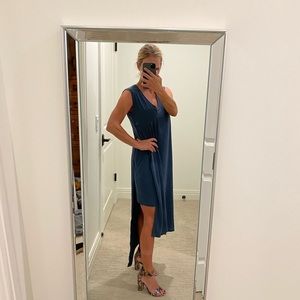 BCBG asymmetrical slip dress.  Size small.  Color is a green/gray.